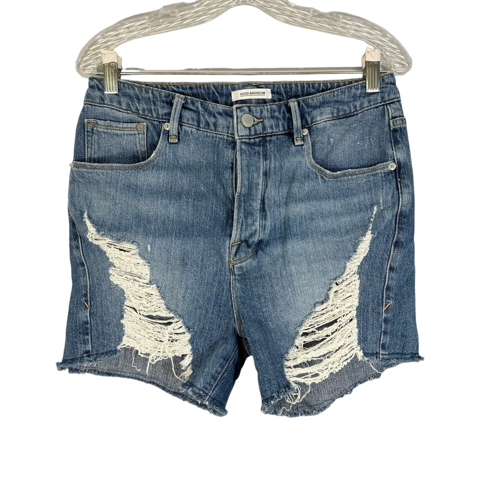 Good American The Bombshell Ripped Cutoff Denim Shorts