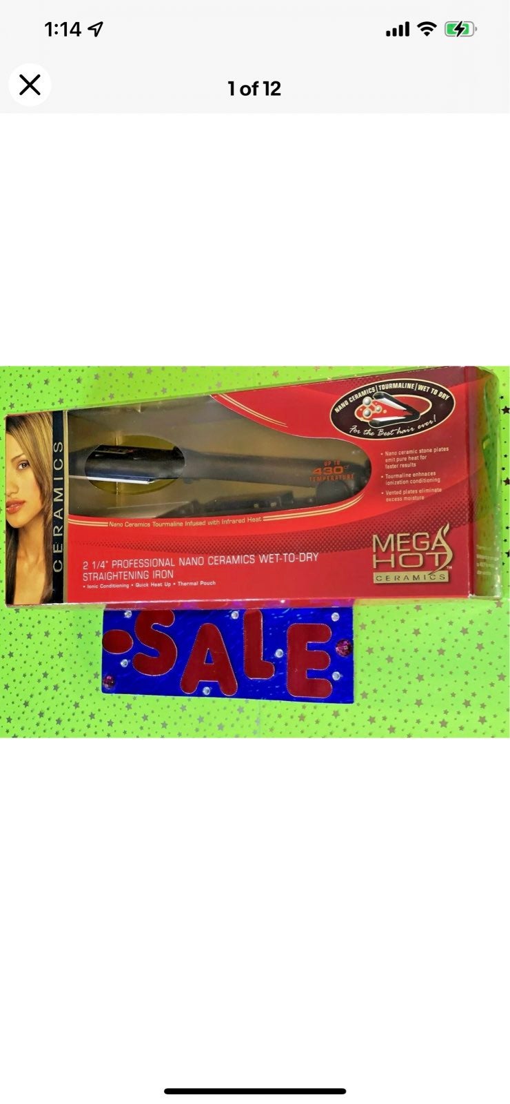 Mega Hot Ceramics MH2036 Professional 2 1/4 Wet To Dry Straightening Iron *NEW*