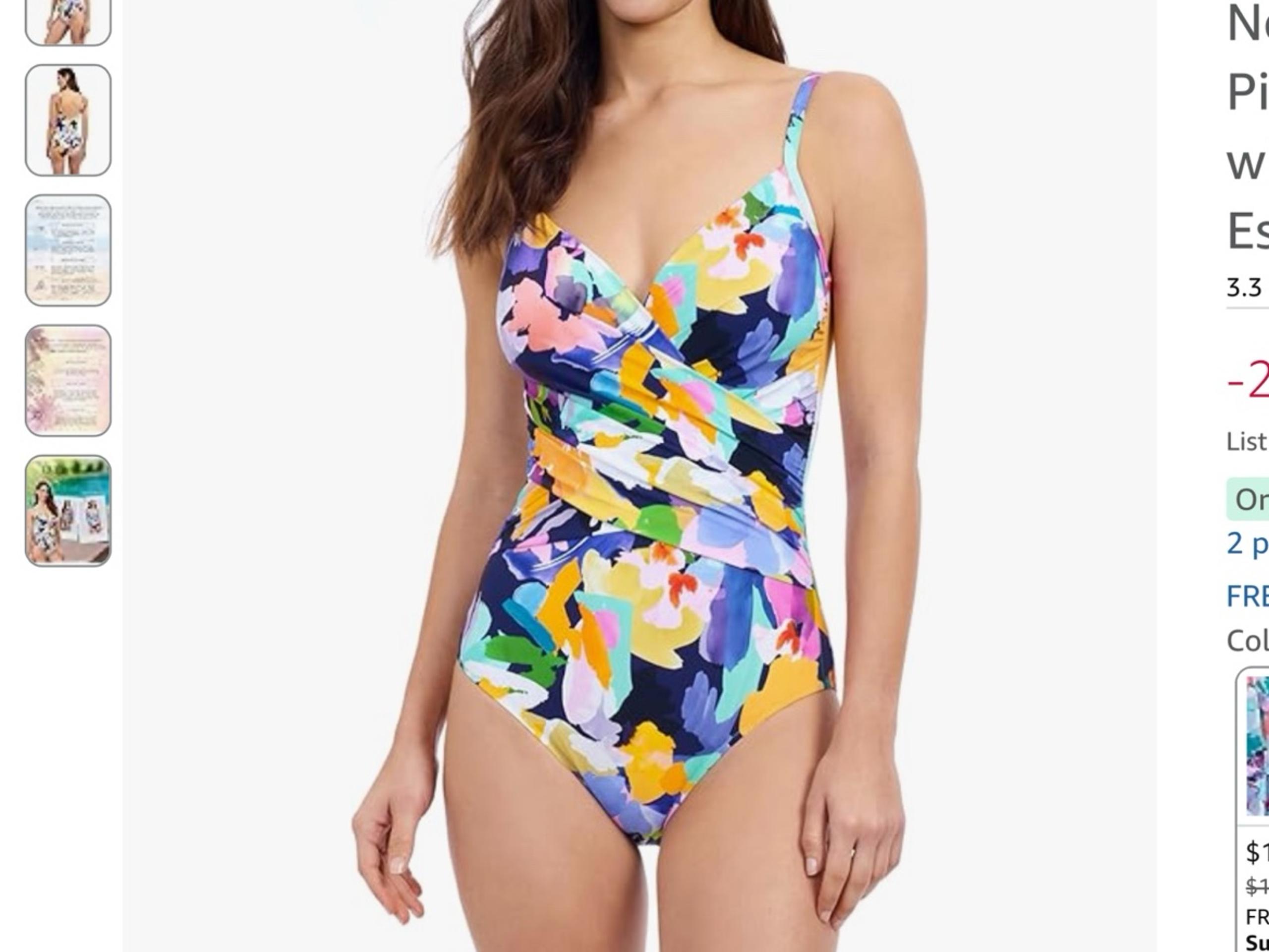 NWT Profile By Gottex Abstract Floral V neck Swimsuit 6 34D $148 NEW 6D