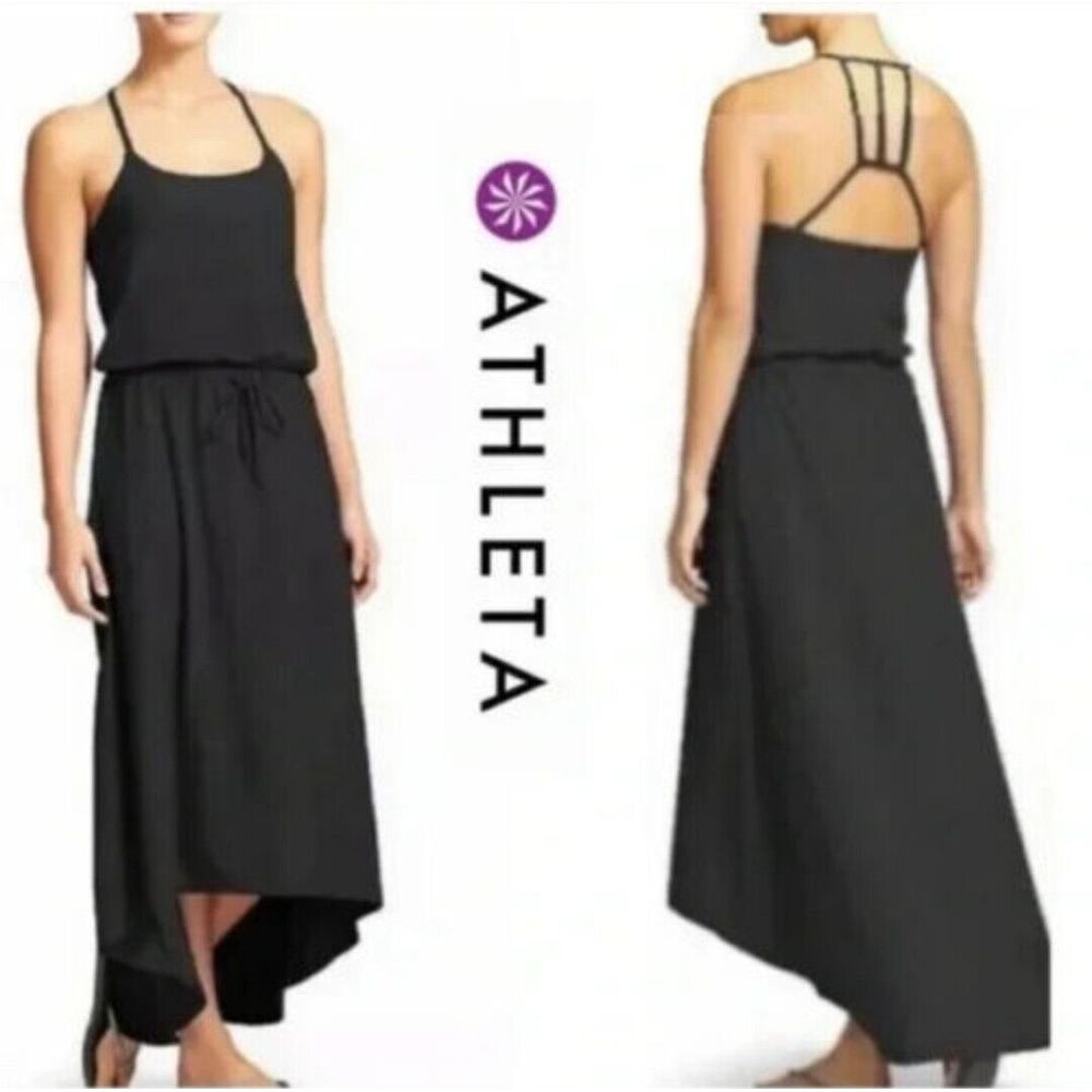 ATHLETA Black Novella Hi Lo Dress 462994 High Low Midi Maxi Size 16