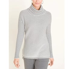 STRIPED COTTON-CASHMERE BLEND COZY RIBBED SWEATER