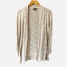 Eileen Fisher System Long Cream Linen Blend Knit Cardigan Sweater Petite Medium
