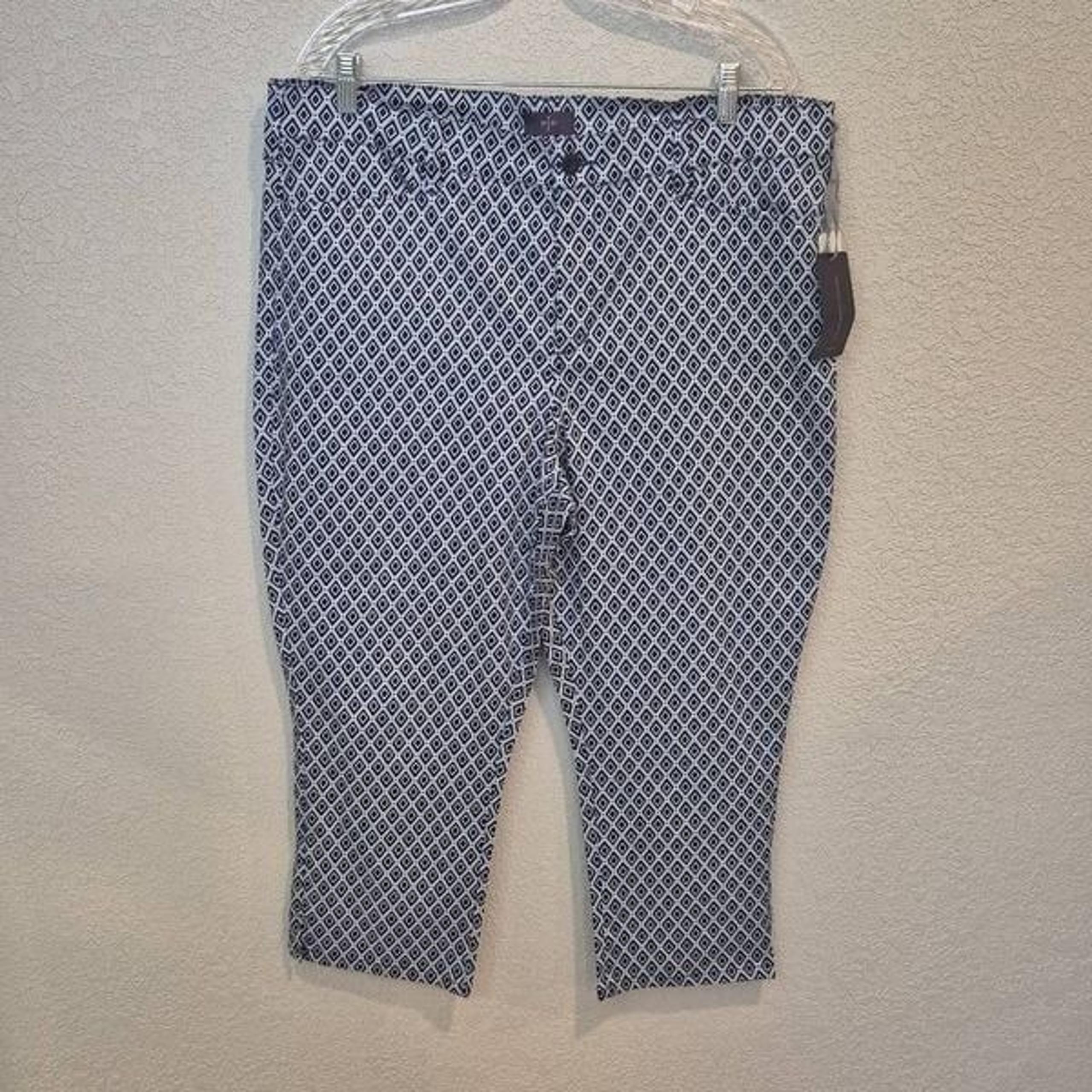 NYDJ Pants Womens Size 16 Blue White Diamond Pattern Cropped