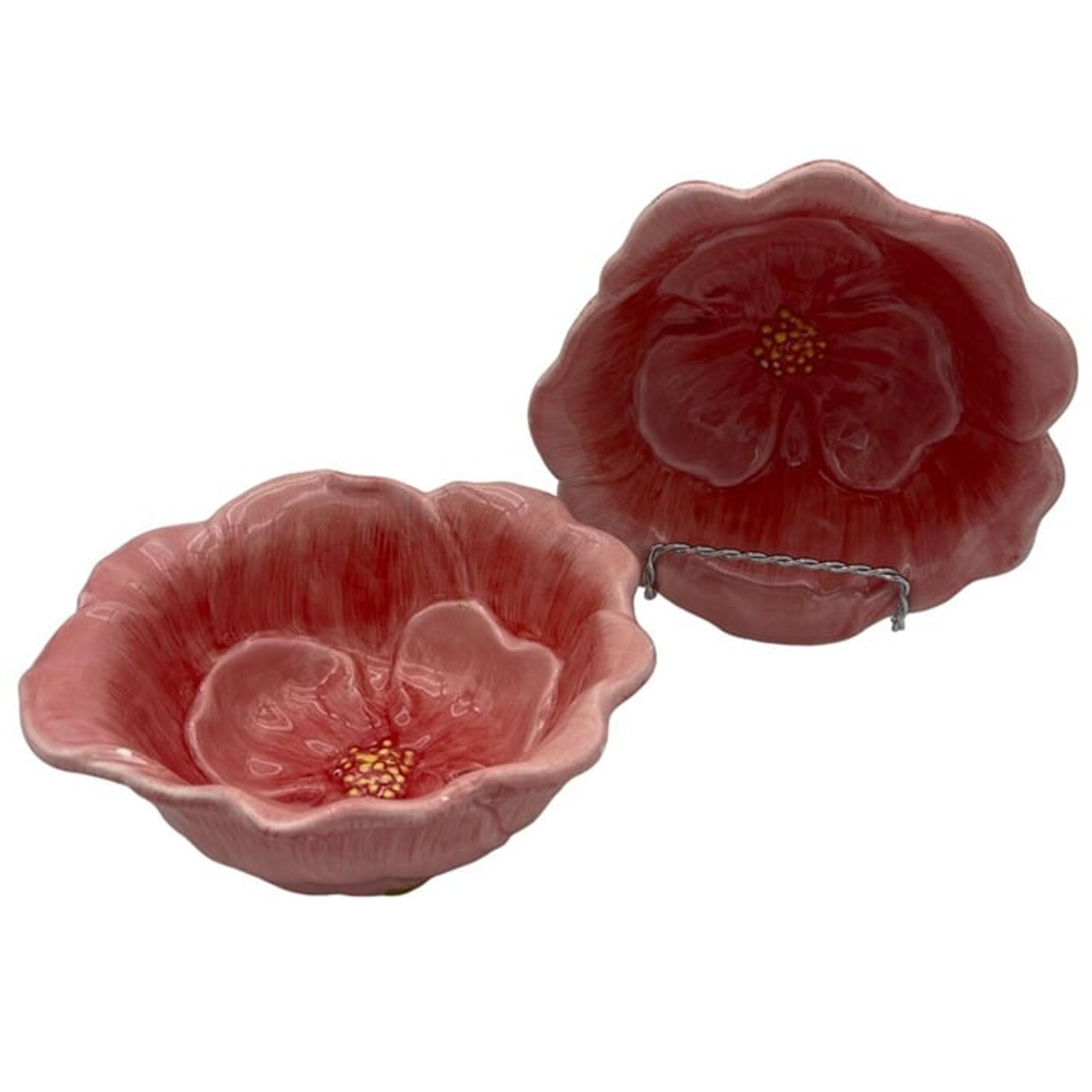 Pier 1 Imports Detailed Pink Floral Bowls Raised Surface Discontinued Pattern x2