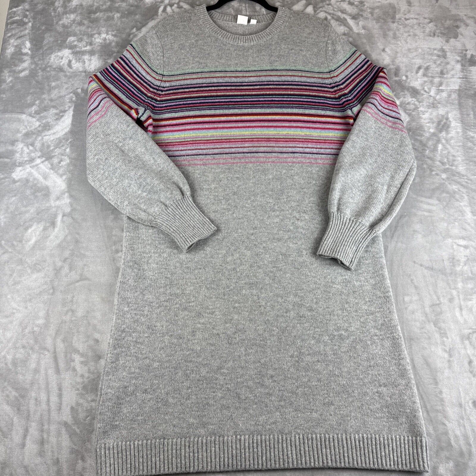 Gap Sweater Dress Women XL Tall Gray Colorful Stripes Merino Wool Winter (1094)
