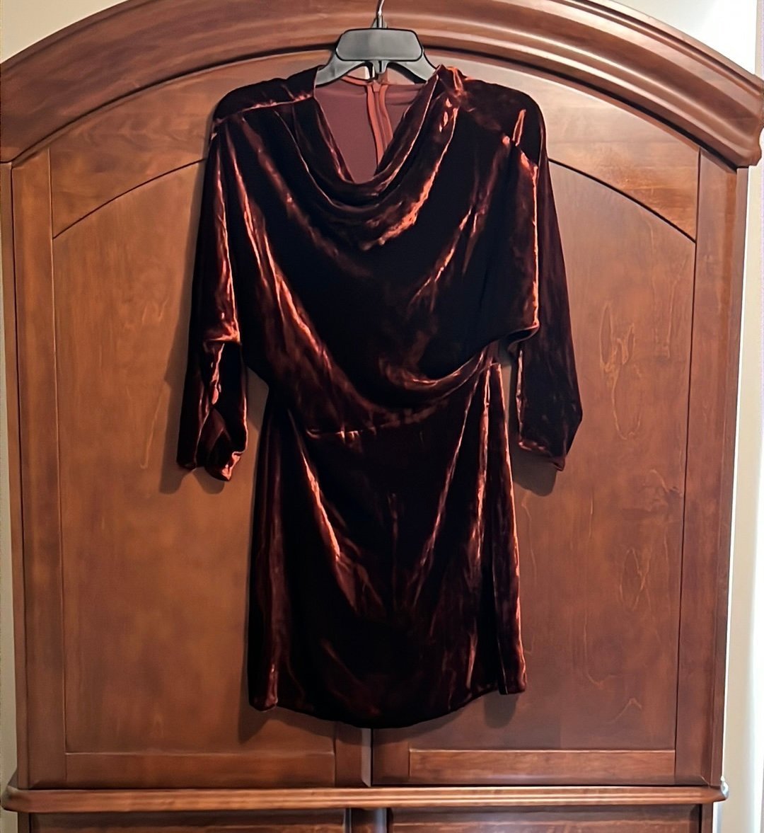 A.L.C. Cognac Cowl Neck Sheath Dress Pleated Ruched Knee-Length