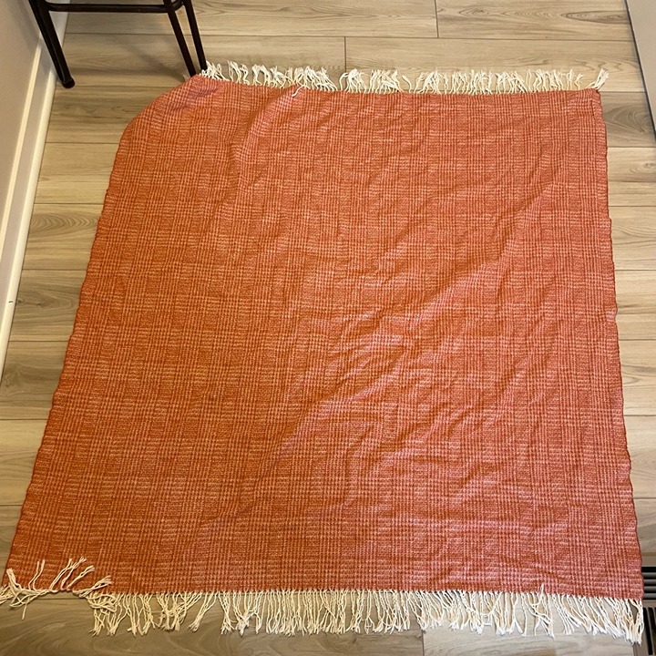 Nido Notte Italia Orange Checkered Fringed Throw Blanket Size 50x50