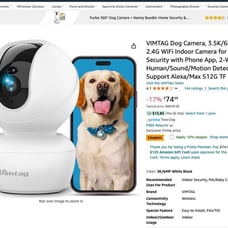 VIMTAG Dog Camera, 3.5K/6MP 360° Pan/Tilt 2.4G WiFi Indoor Camera for Pet/Baby/H