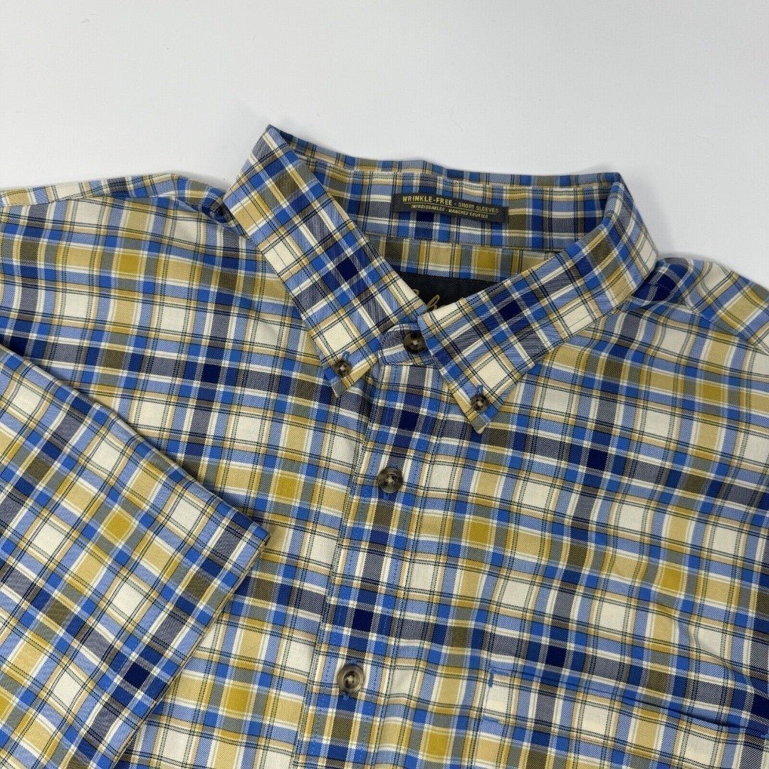 Cabela's Wrinkle Free Short Sleeve Blue/Yellow Plaid Button Down 2XLT