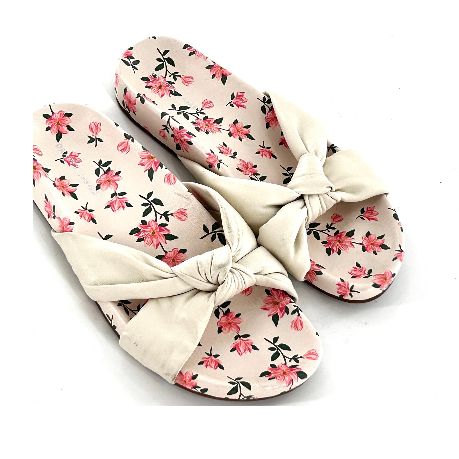 Draper James Stella Slide Sandals 8.5 NWOT Leather Cream Floral Magnolia Knot
