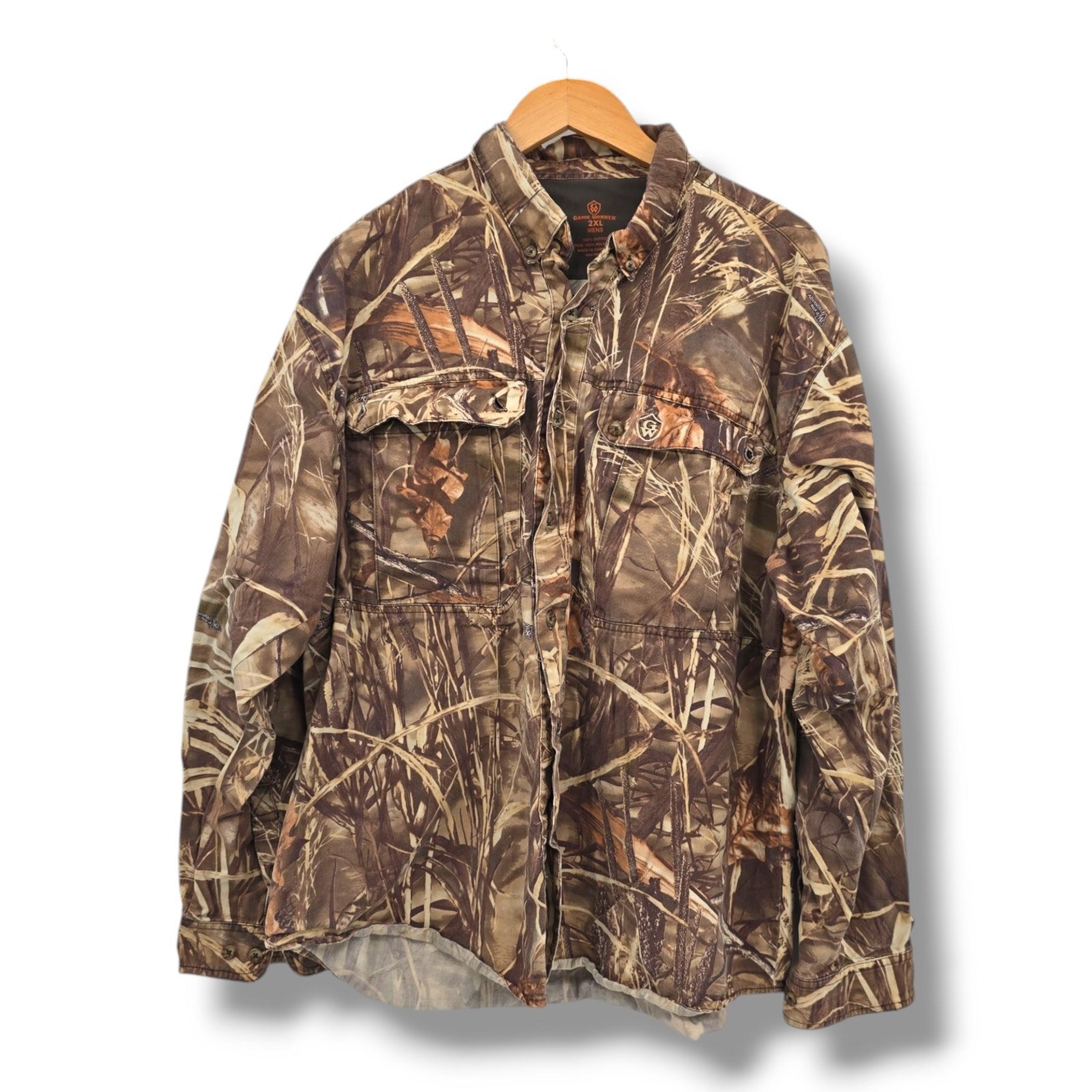 Game Winner Men's Camouflage Long Sleeve Button Down Shirt Brown Size 2XL