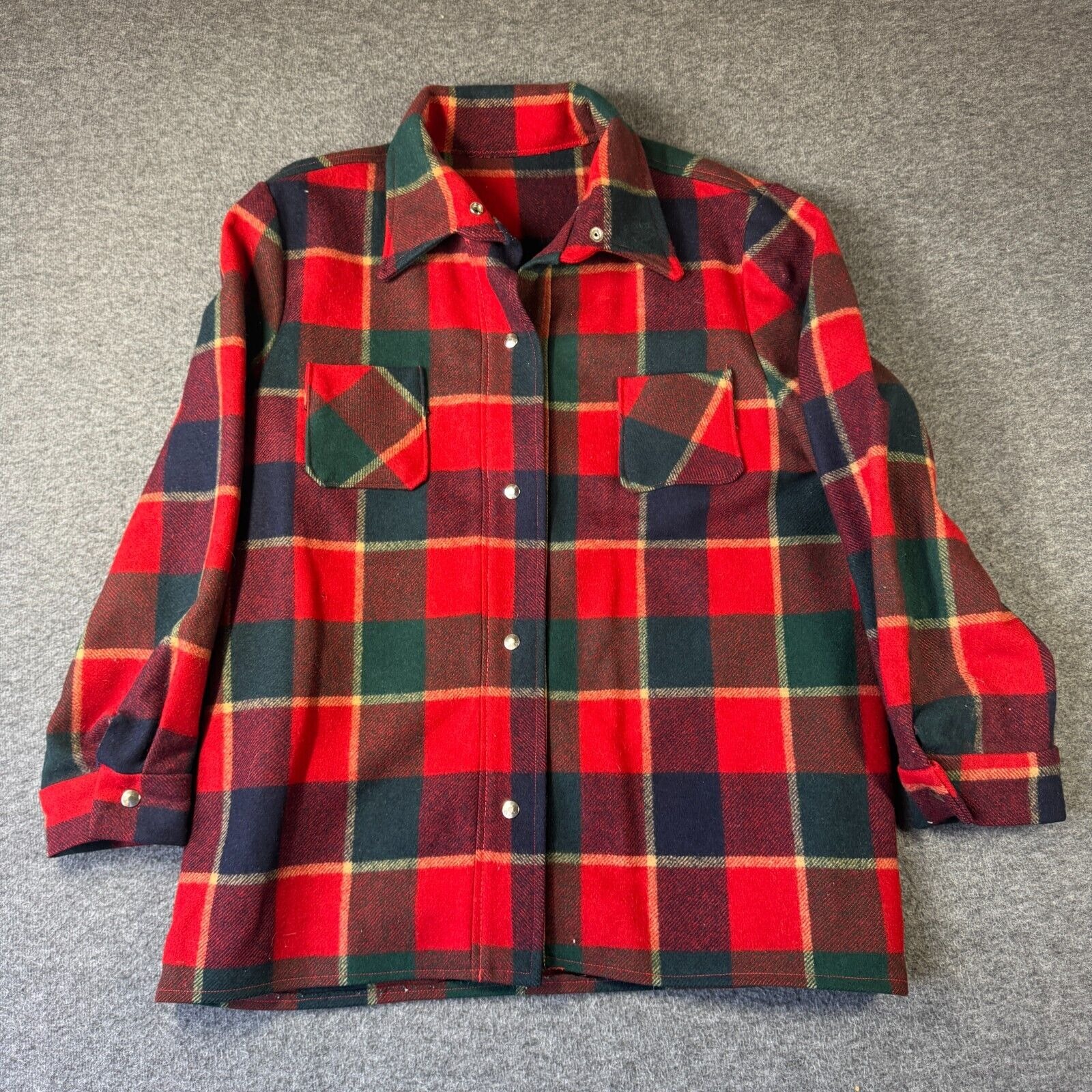 Vintage Handmade Wool Shacket Shirt Jacket Mens XL Extra Large Red Plaid