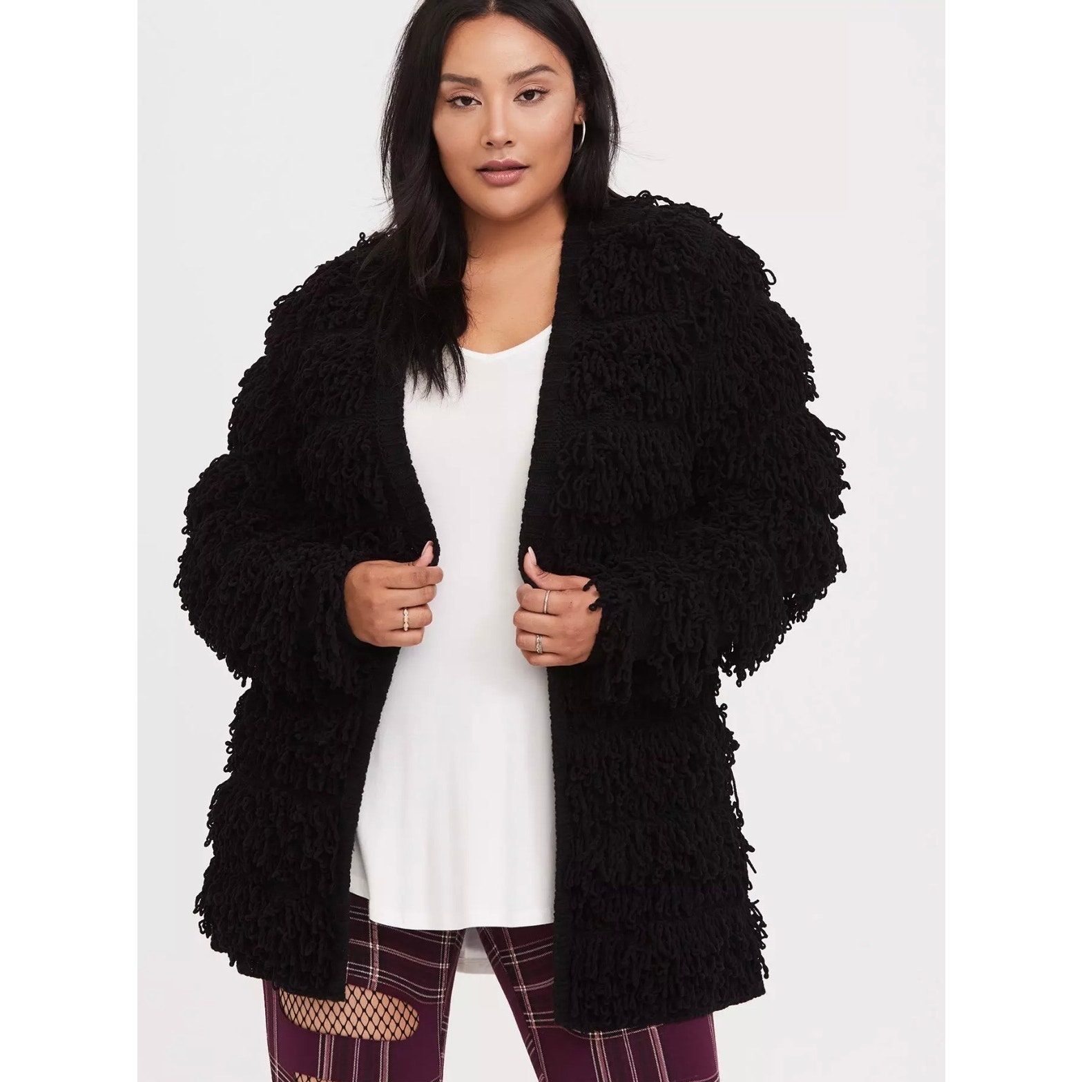 Torrid Shaggy Loop Knit Oversized Open Cardigan Black Size 6