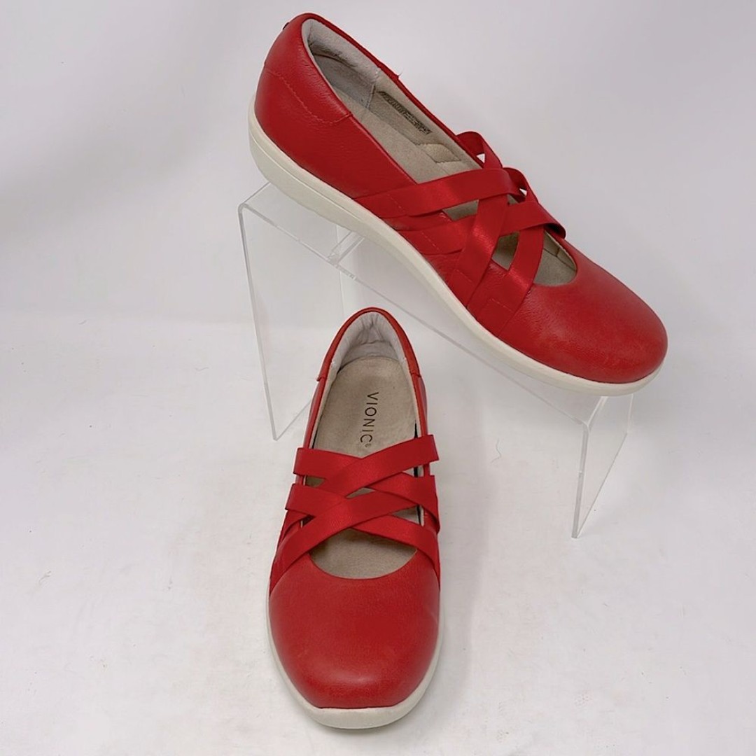 Vionic Serenity Sneakers Red Strappy Mary Jane Comfort Slip On