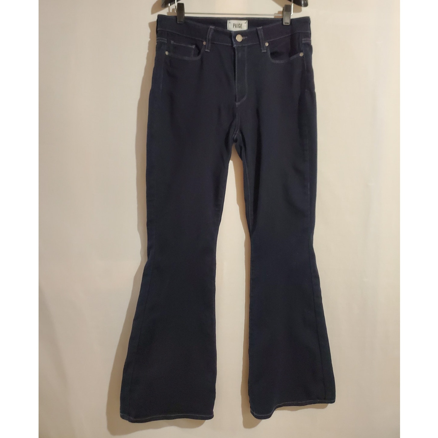 Paige High Rise Bell Canyon Denim Flare Jeans Womens Size 31 Pinnacle Dark Wash