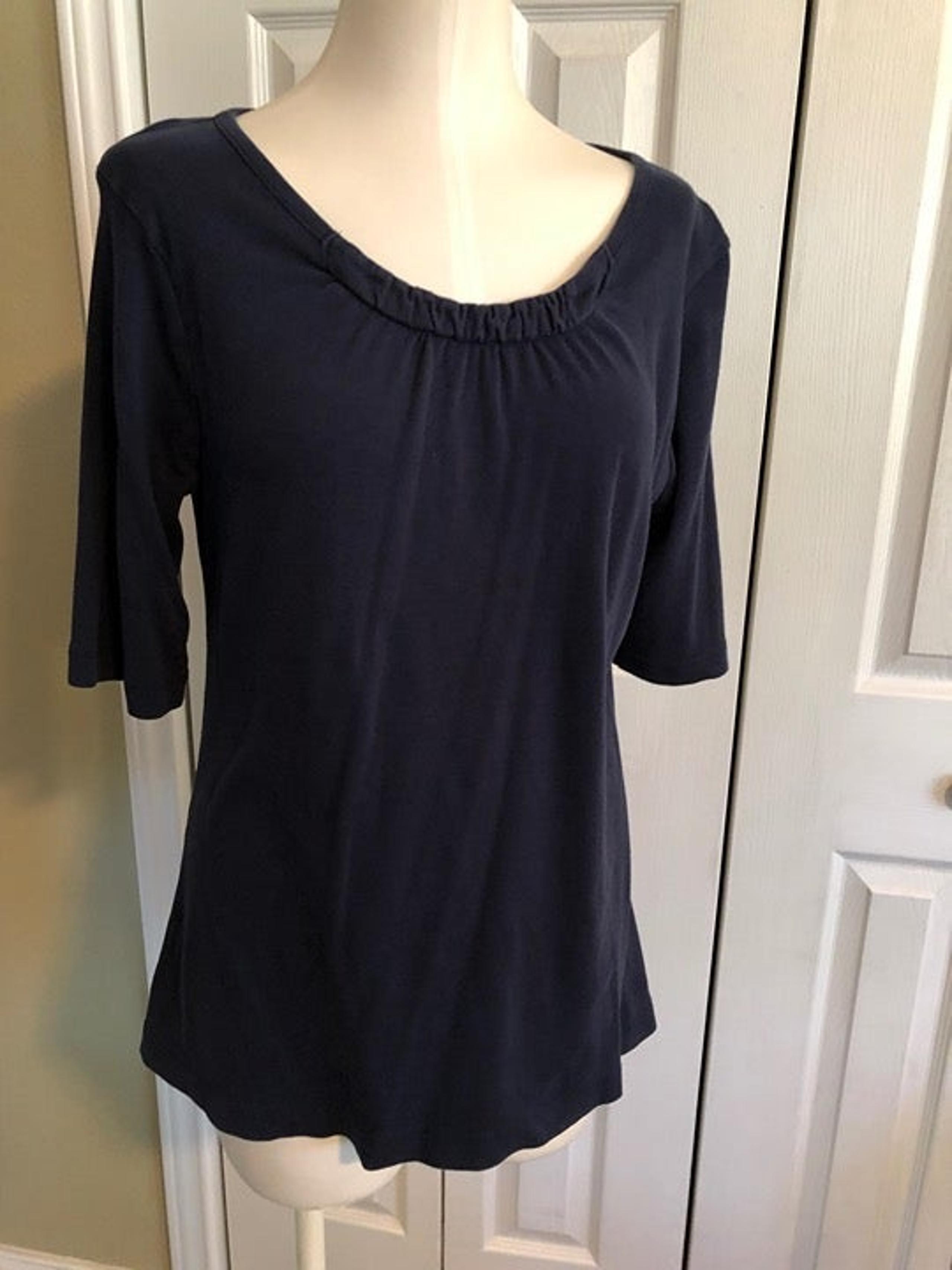 Mossimo Navy Blue Elbow Sleeve Gathered Front Neck Knit Top Sz 14/16
