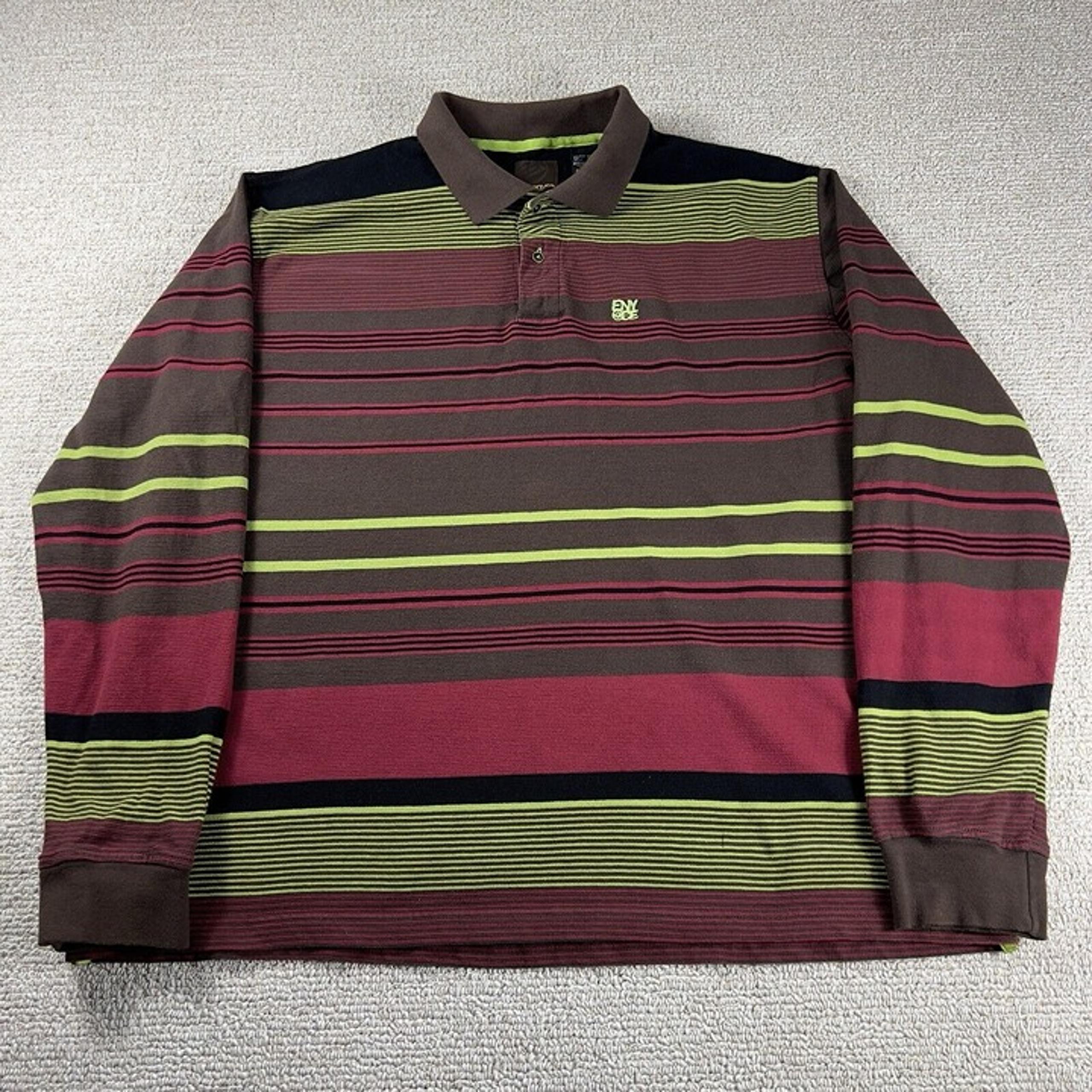 Enyce Long Sleeve Striped Long Sleeve Polo Shirt Brown Red Green Men's Size 3XL