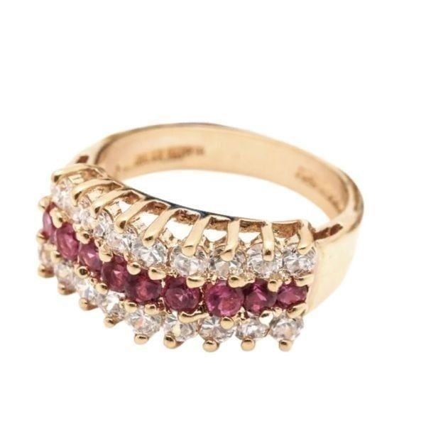 Designer Signed LIND 14K HGE Cathedral Ring w/ lab Rubies MINT