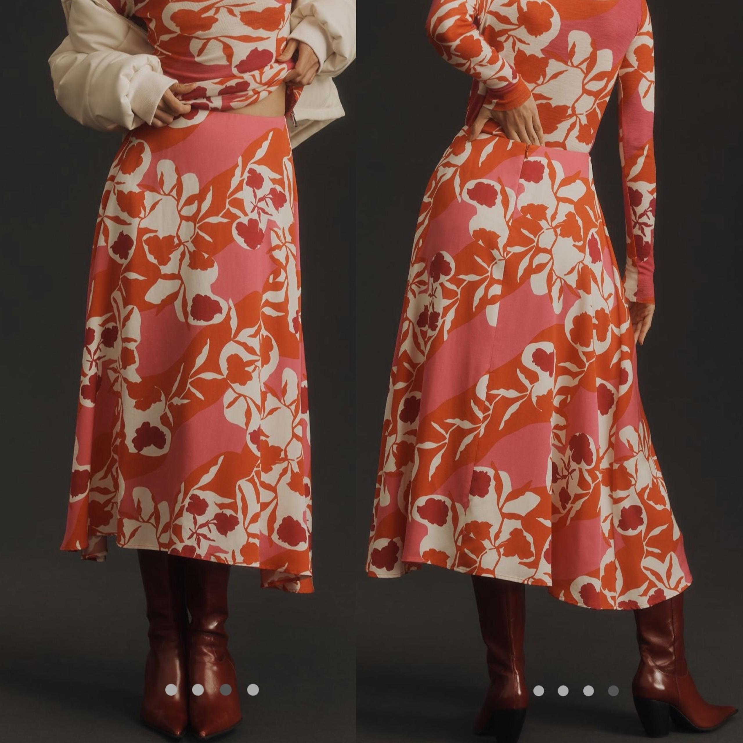 NWT Anthropologie Marimekko Volyymi Serenaadi Pink Red Floral A Line Midi Skirt