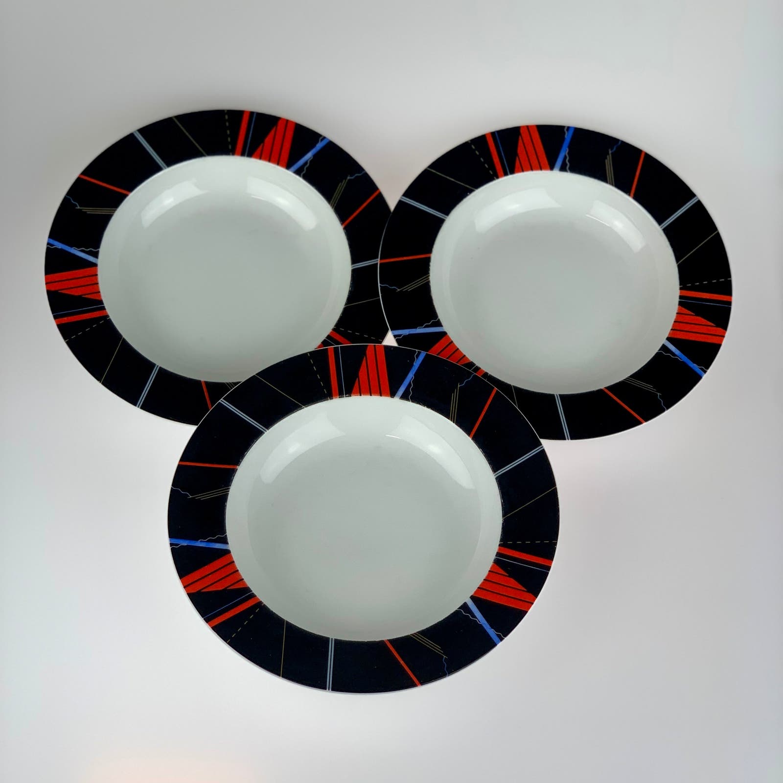 Set of 3 Vintage Studio Nova Jazz Black L9229 Rimmed Soup Bowls - by Larry Laslo