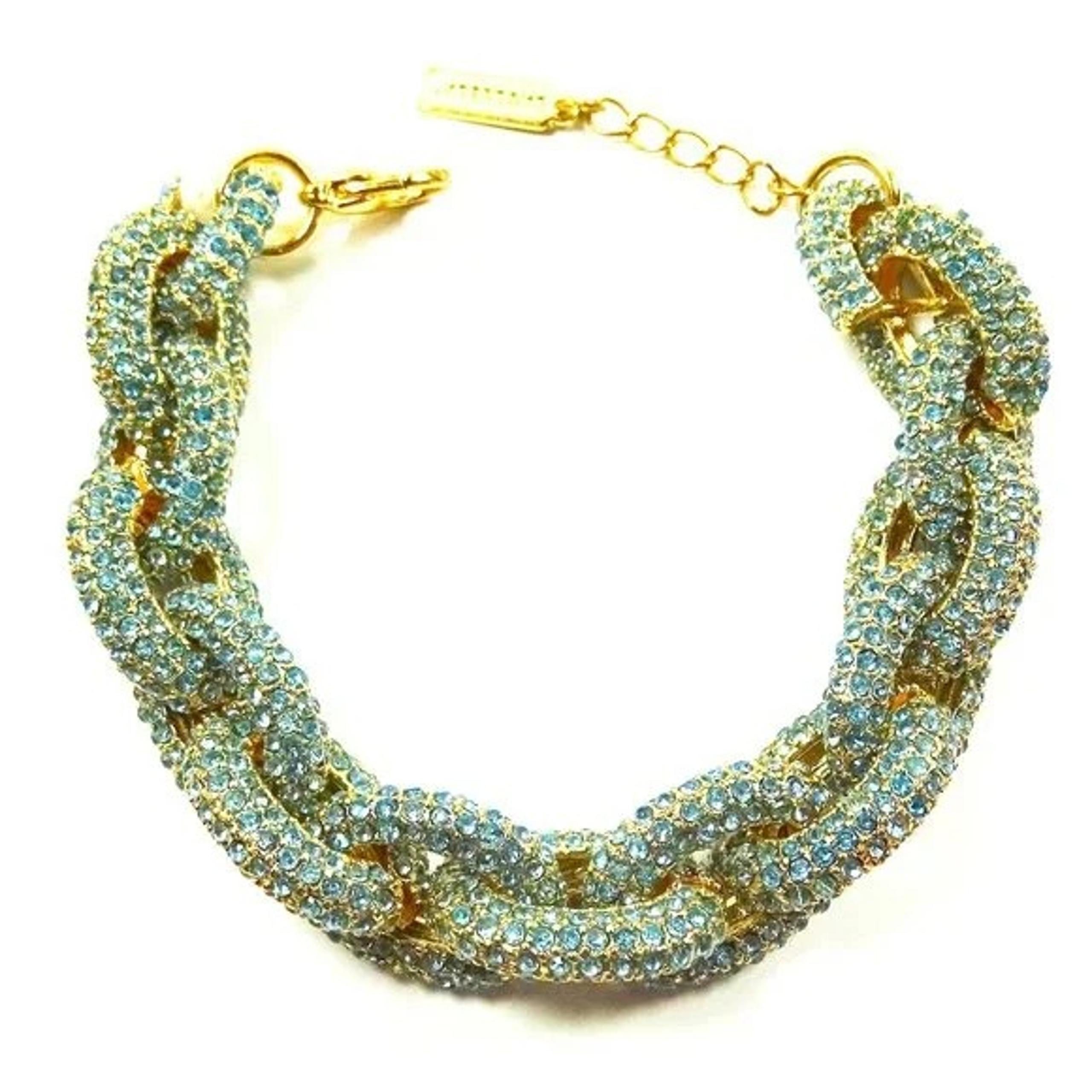 BAUBLEBAR Gold Tone Metal Light Blue Crystal Pave Chain Bracelet