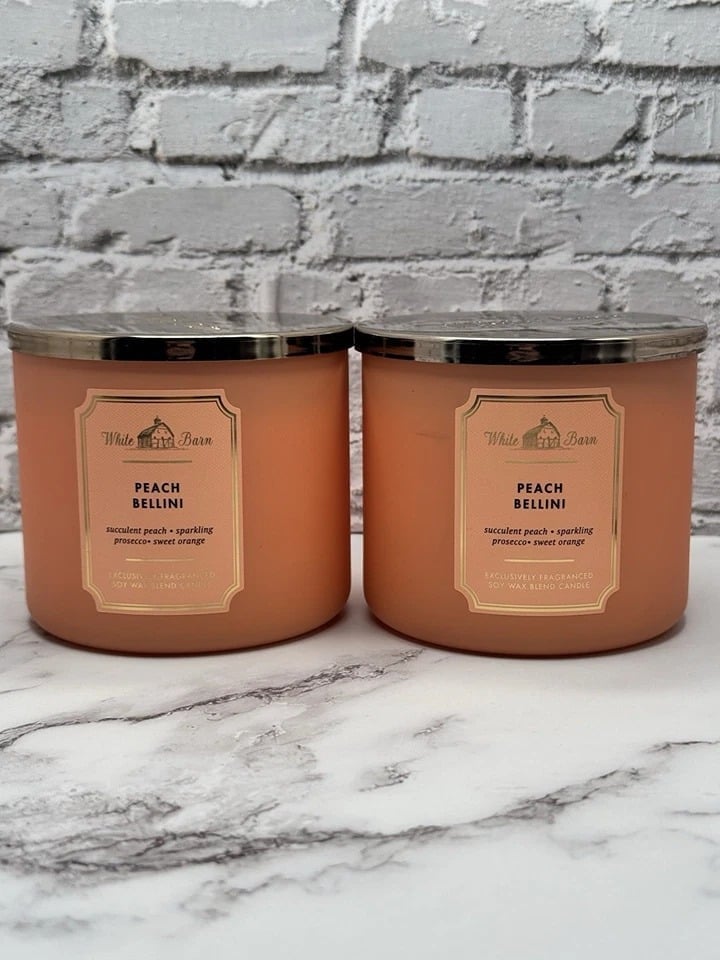Bath & Body Works • PEACH BELLINI • 3-Wick Candles (14.5 oz) • BUNDLE of 2