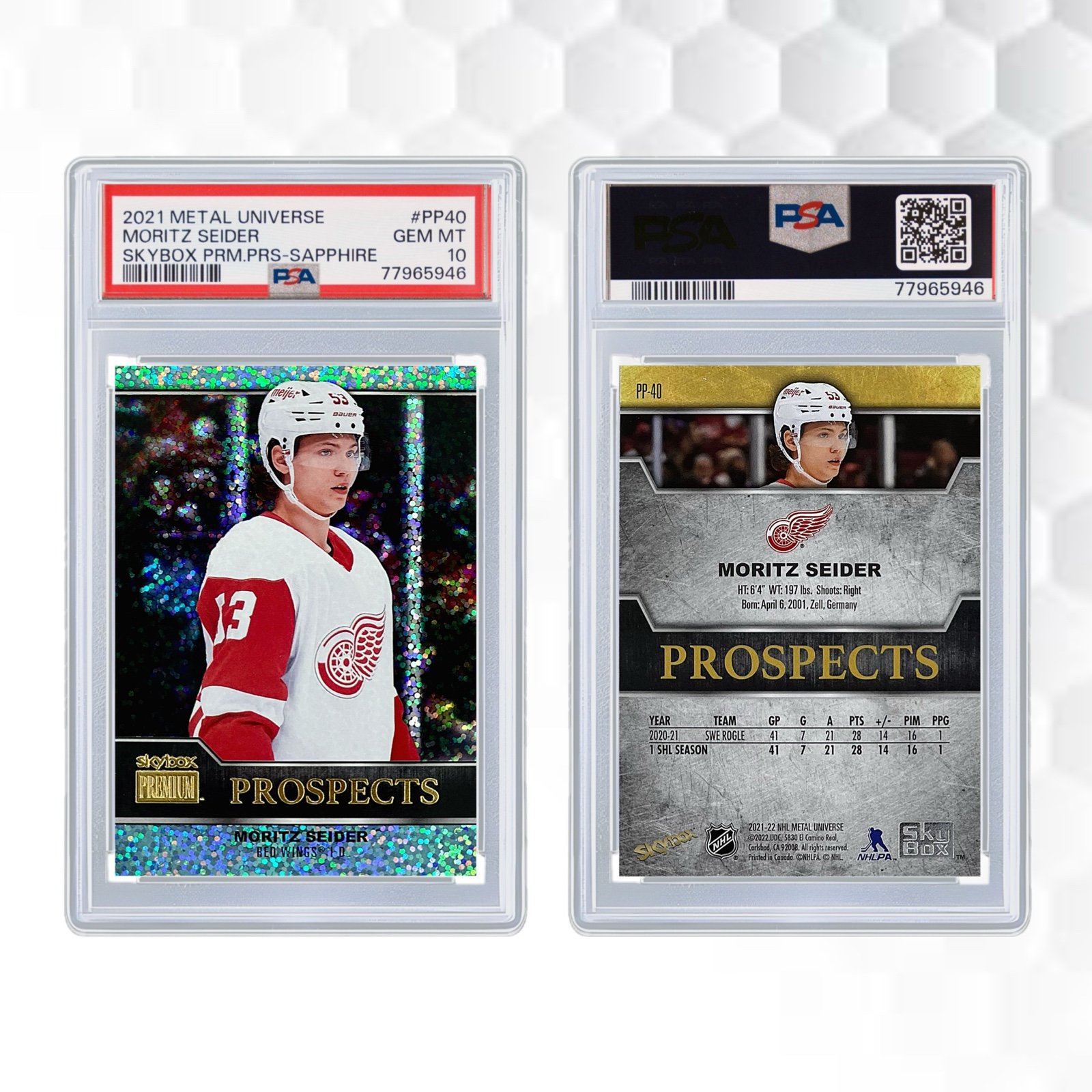 Moritz Seider 2021 Skybox Metal Universe #PP-40 Skybox Prem. Pros. Sapphire PSA
