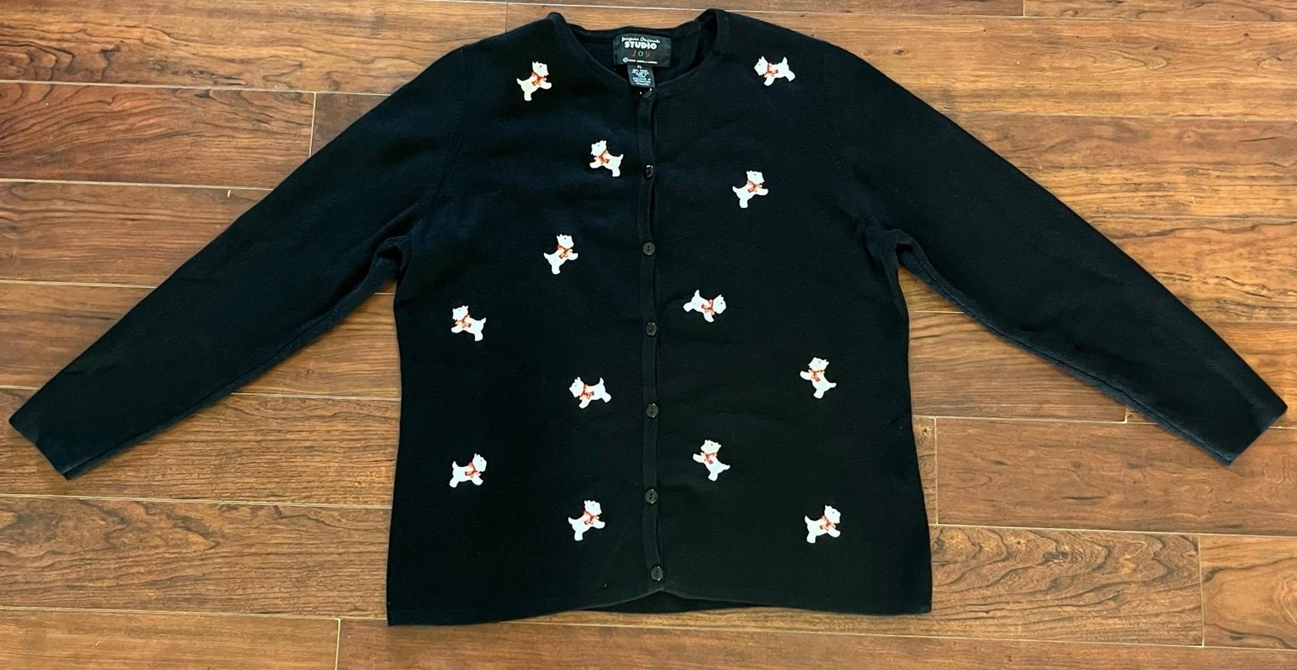American Vintage Sweaters Terrier Dog Cardigan Size Large