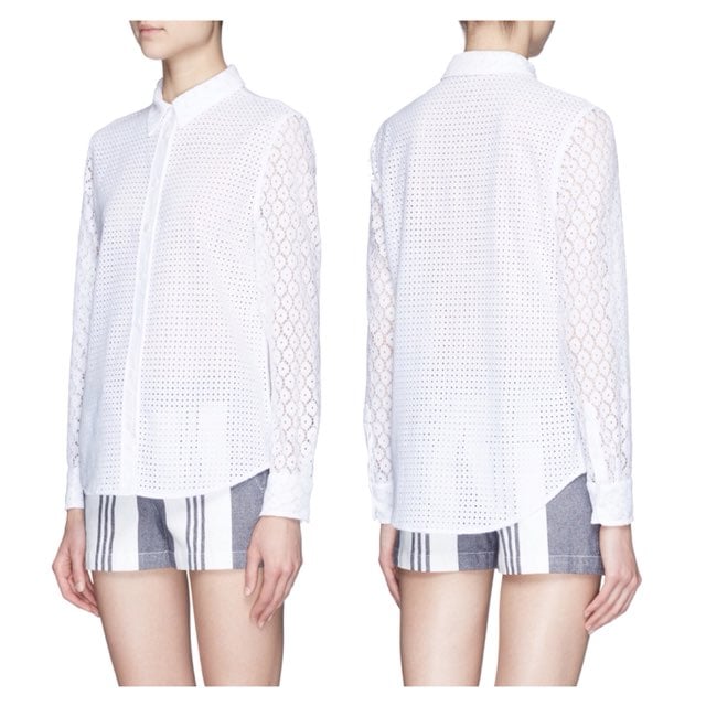 EQUIPMENT BRETT LACE COMBO BUTTON BLOUSE