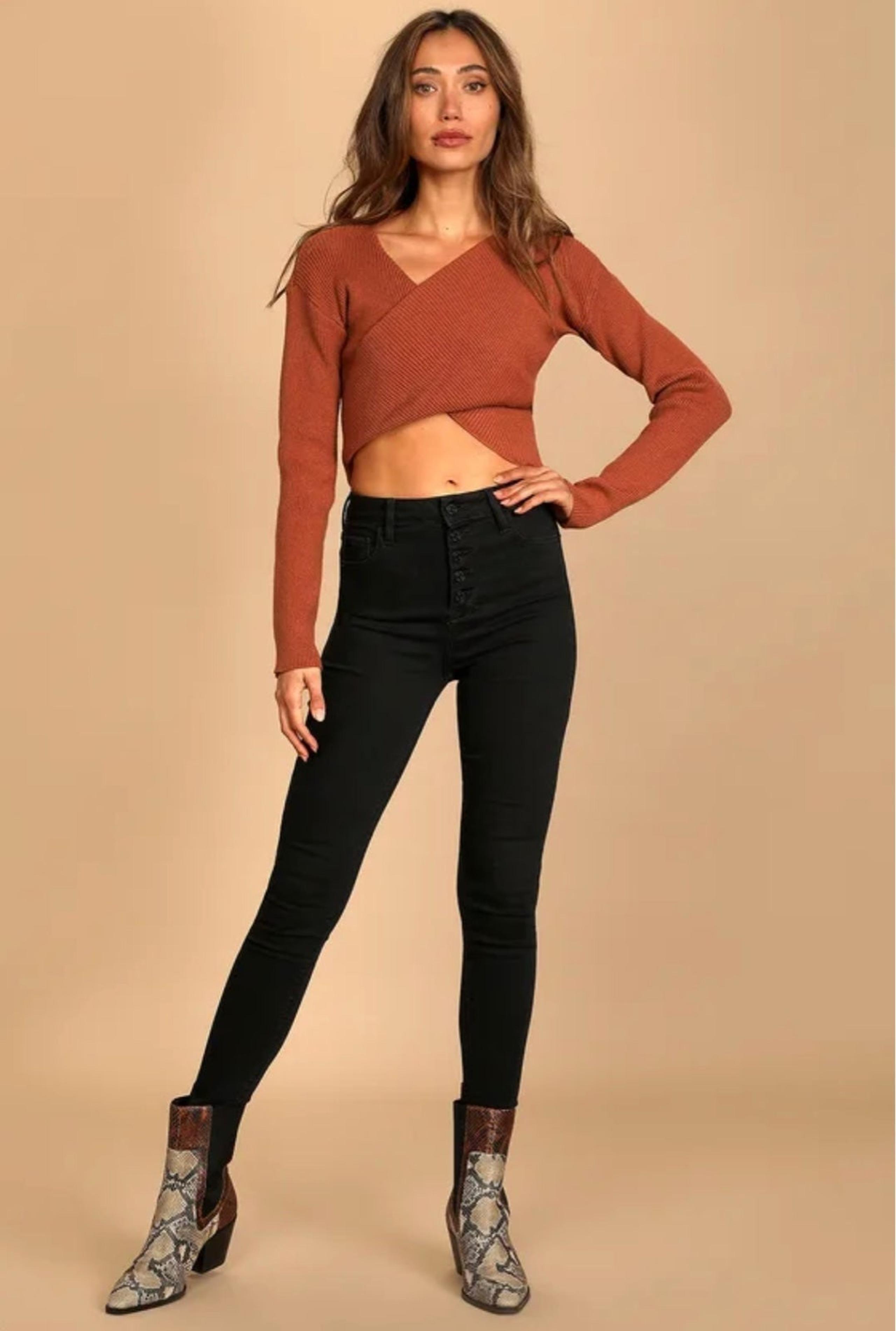 Brown/orange cowl neck sweater - Lulus