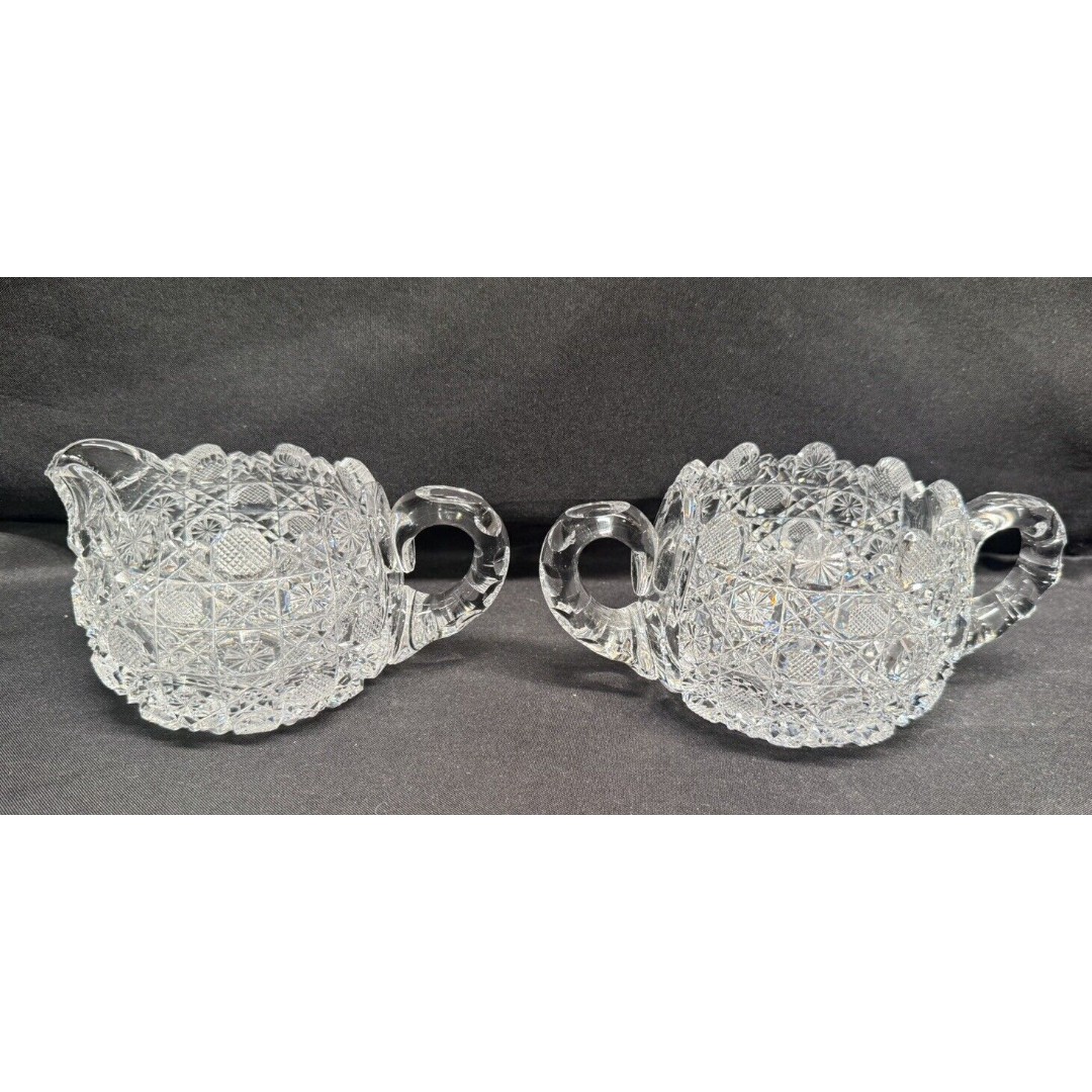 American Brilliant Cut Clear Glass crystal Creamer And Sugar Dish (chipped)