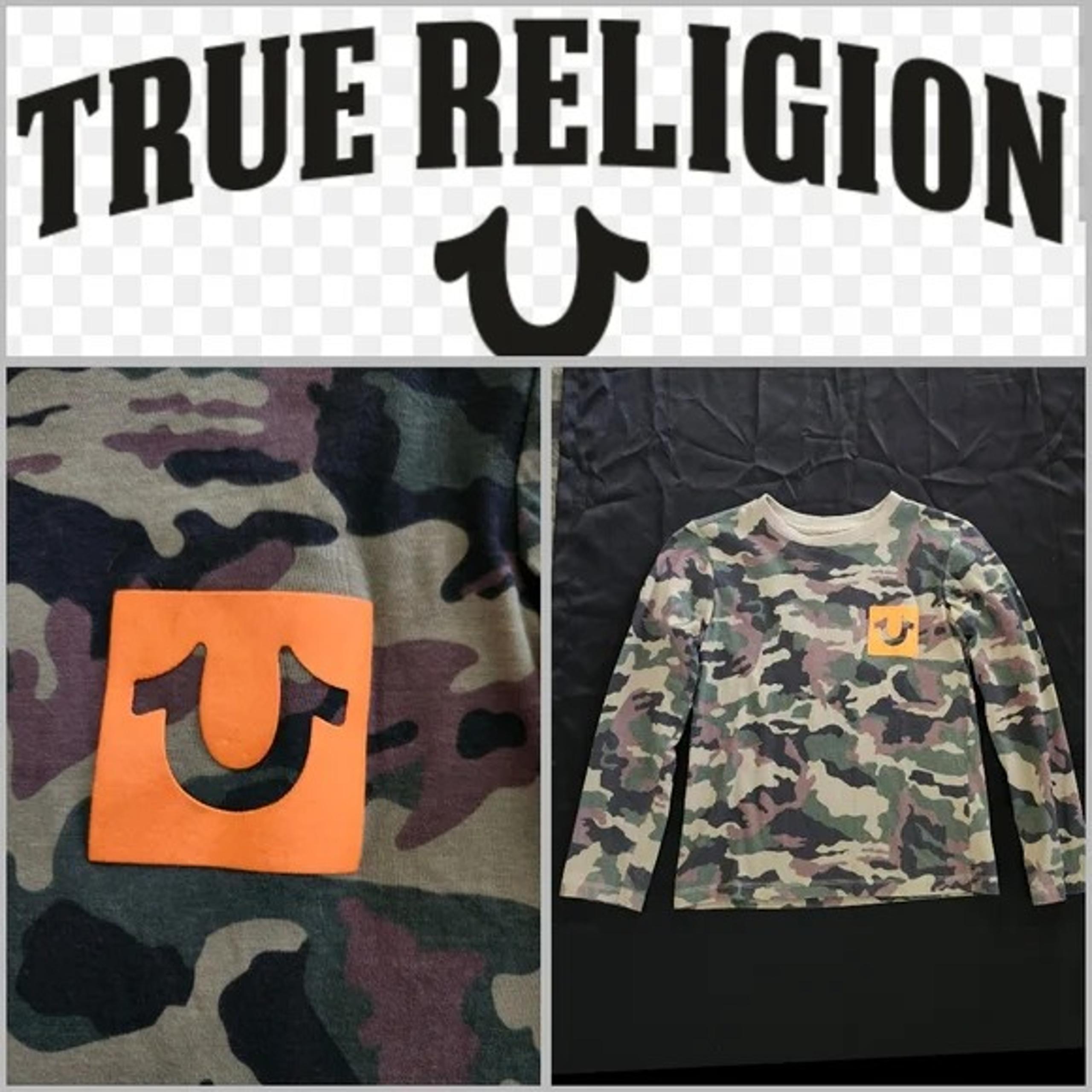 True Religion Camo Long Sleeve Shirt with orange logo boys size small