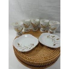 Vintage Hand Painted Gold Wheat Pattern Lefton China Egg Cups & Toast Plates