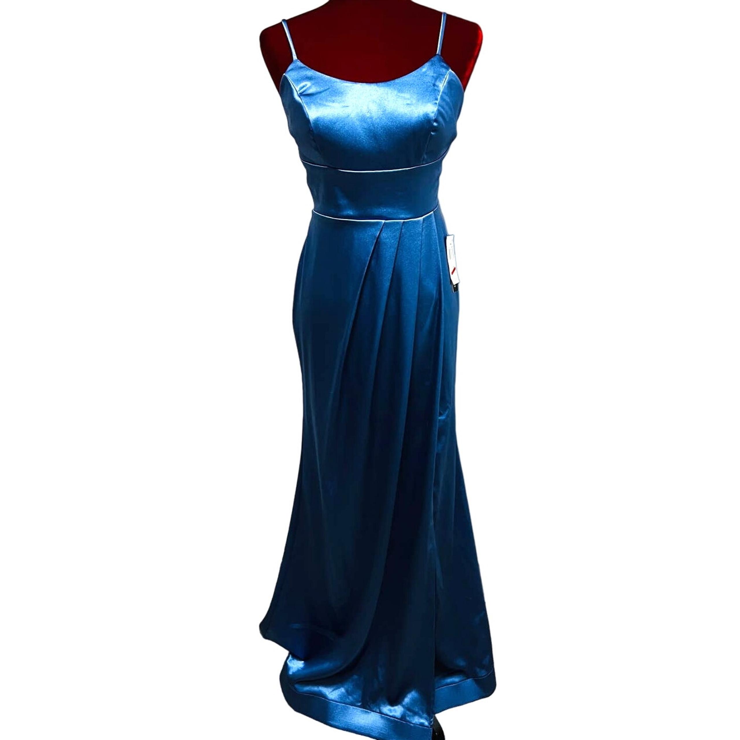 TEEZE ME sz 5 6 S blue satin lace up backless mermaid formal maxi dress NWT B74