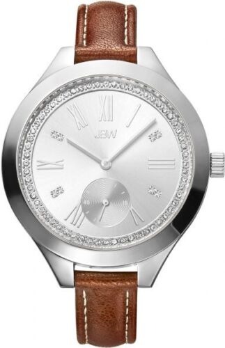 900 MSRP~JBW Aria Diamond Dial Brown Calfskin Leather Strap Ladies Watch