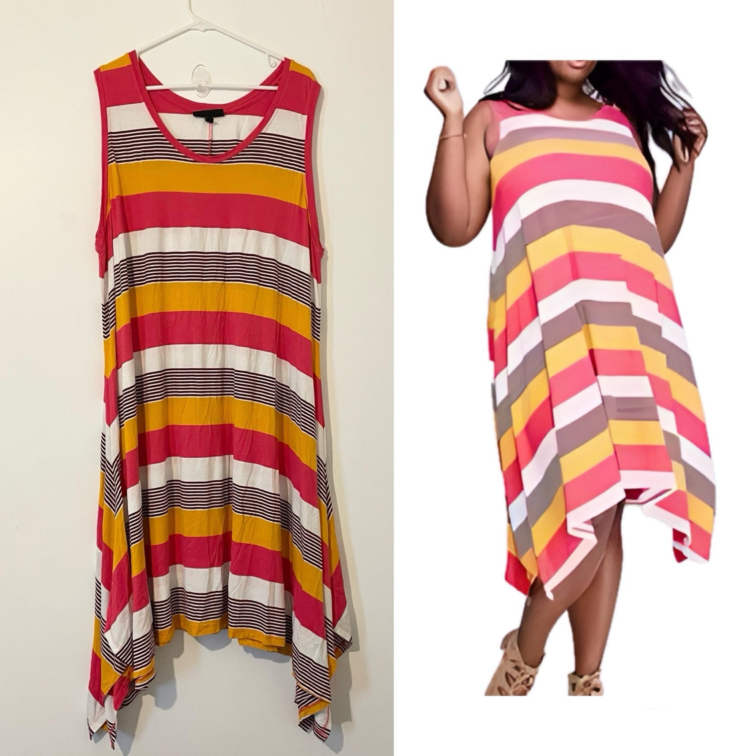 Lane Bryant Sleeveless Summer Dress Midi Long  Pink Orange White Stripe 26 28