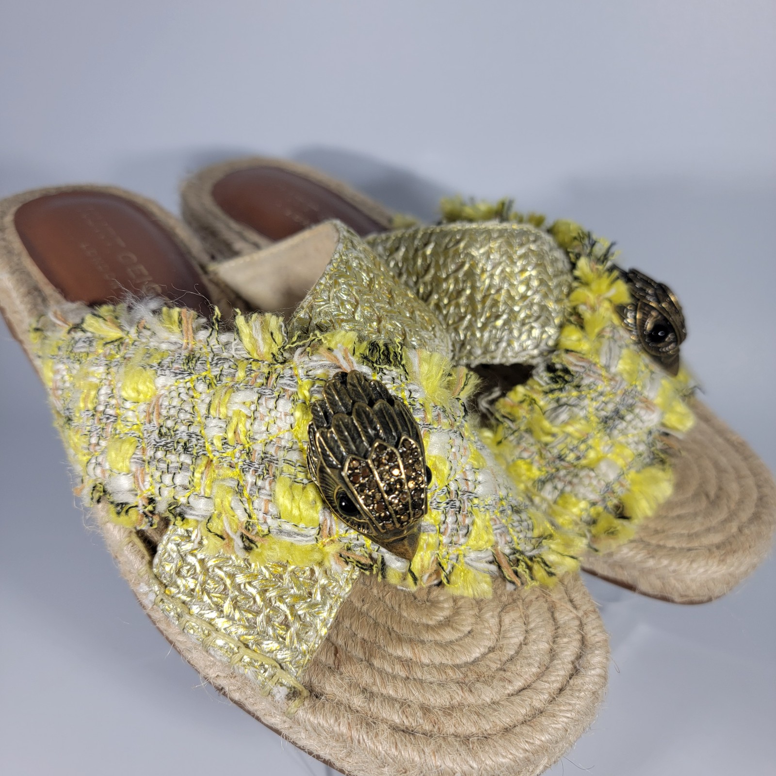 Kurt Geiger London Kensington Yellow Slide Sandals Espadrille Size EU 38 EUC