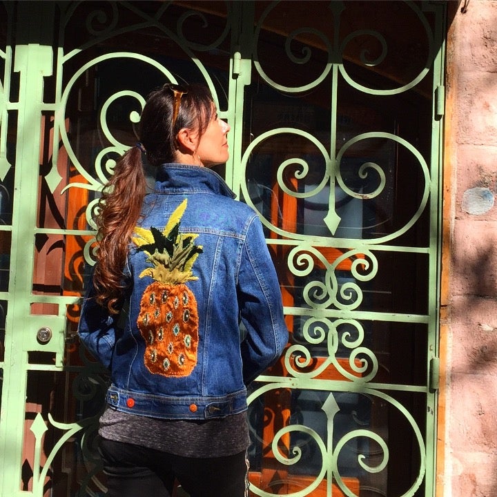 Hawaiian pineapple on jean jacket