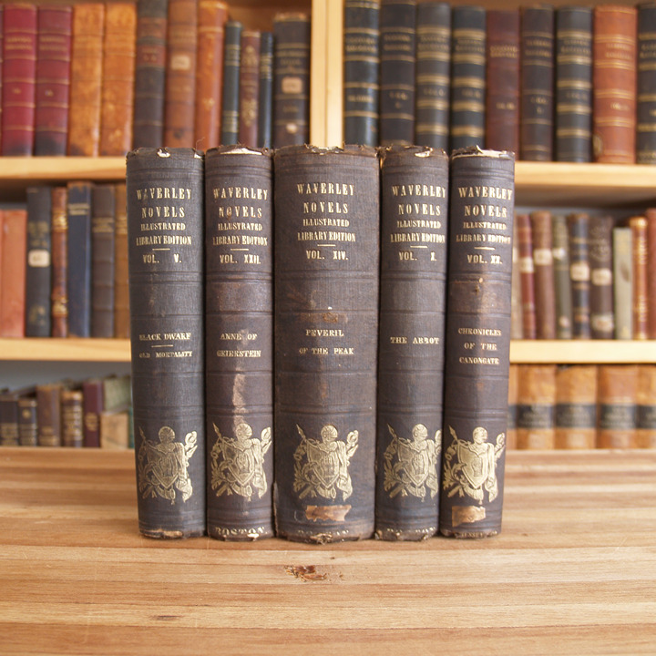 The Waverly Novels of Sir Walter Scott - five antique matched volumes from 1853