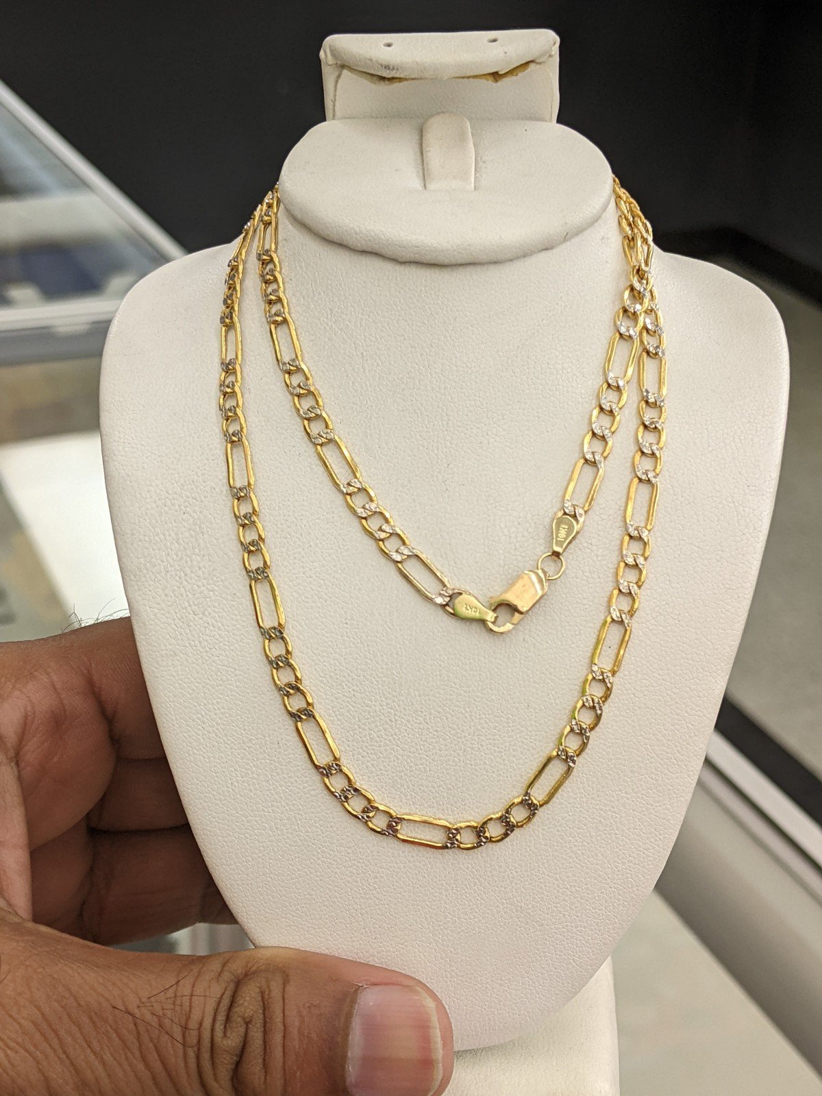 10kt real gold figaro diamond cut chain 4mm 22 inches