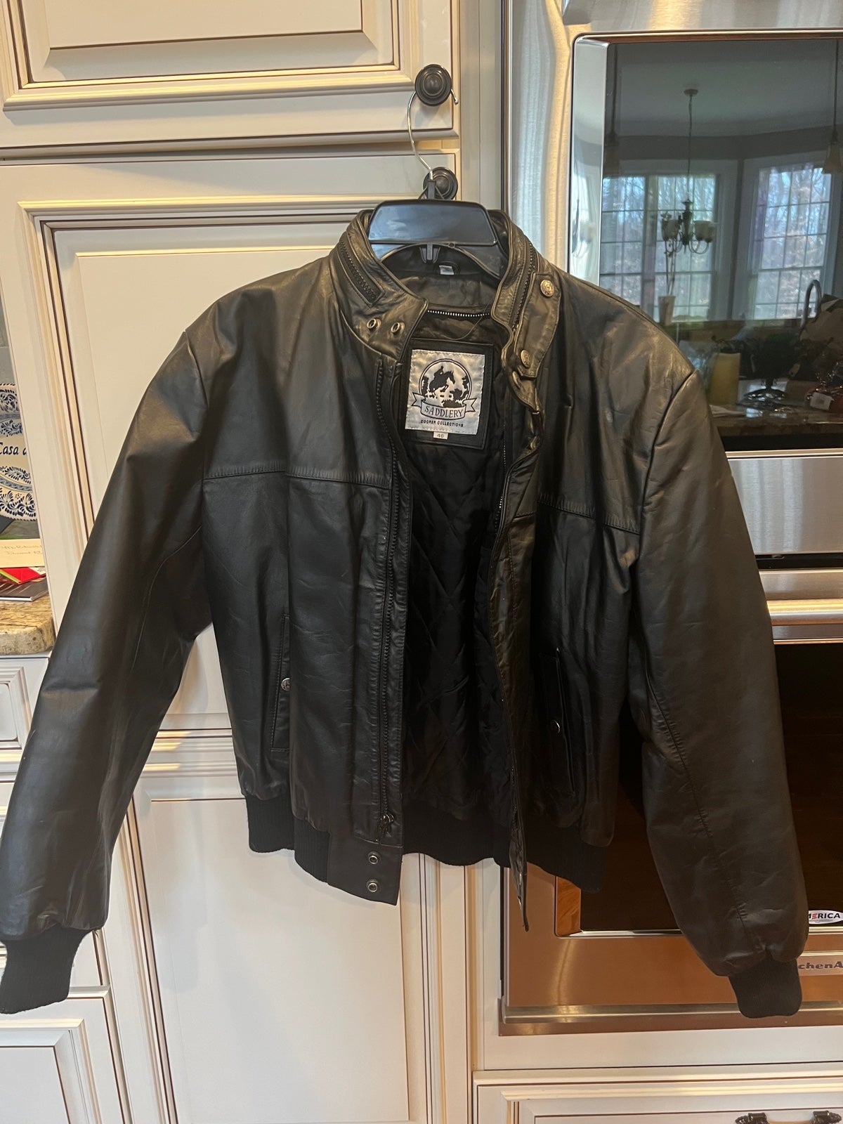 Vintage Black Leather Saddlery Bomber Jacket