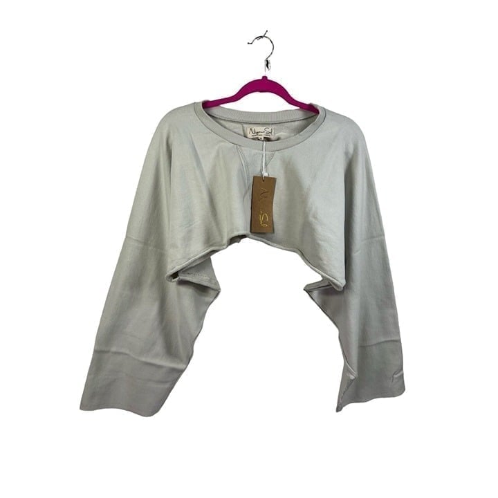 Niyama Sol Cropped Kimono Sweatshirt Cotton Long Sleeve Sage Pullover Size M