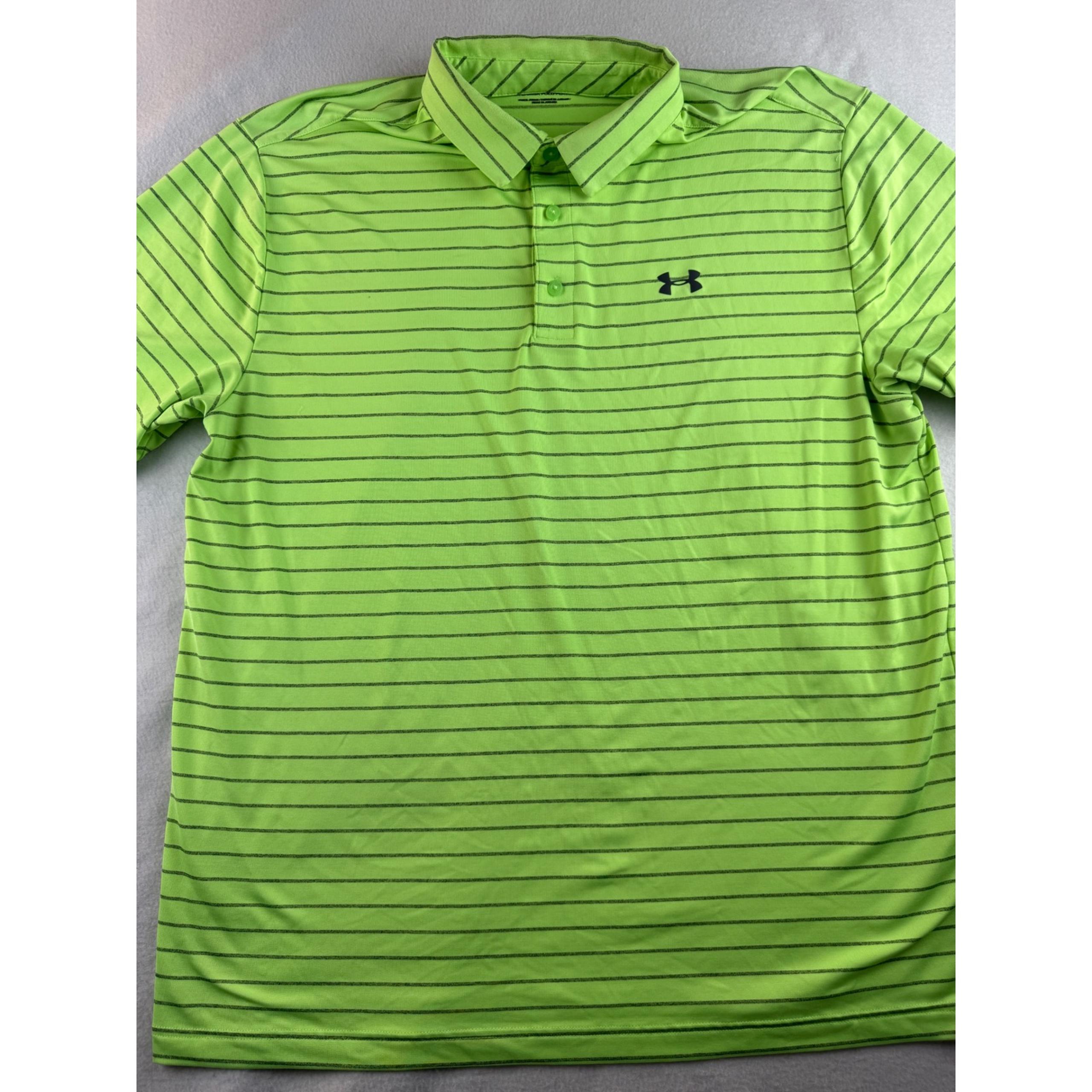 Mens Playoff Polo Shirt XL Green Striped Golf Athletic - Under Armour