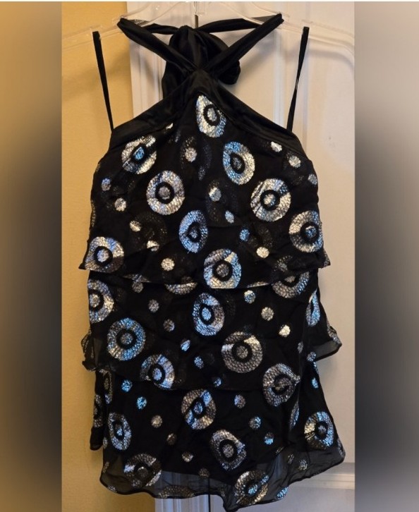White House Black Market Black Metallic Silver Layered Halter size 2