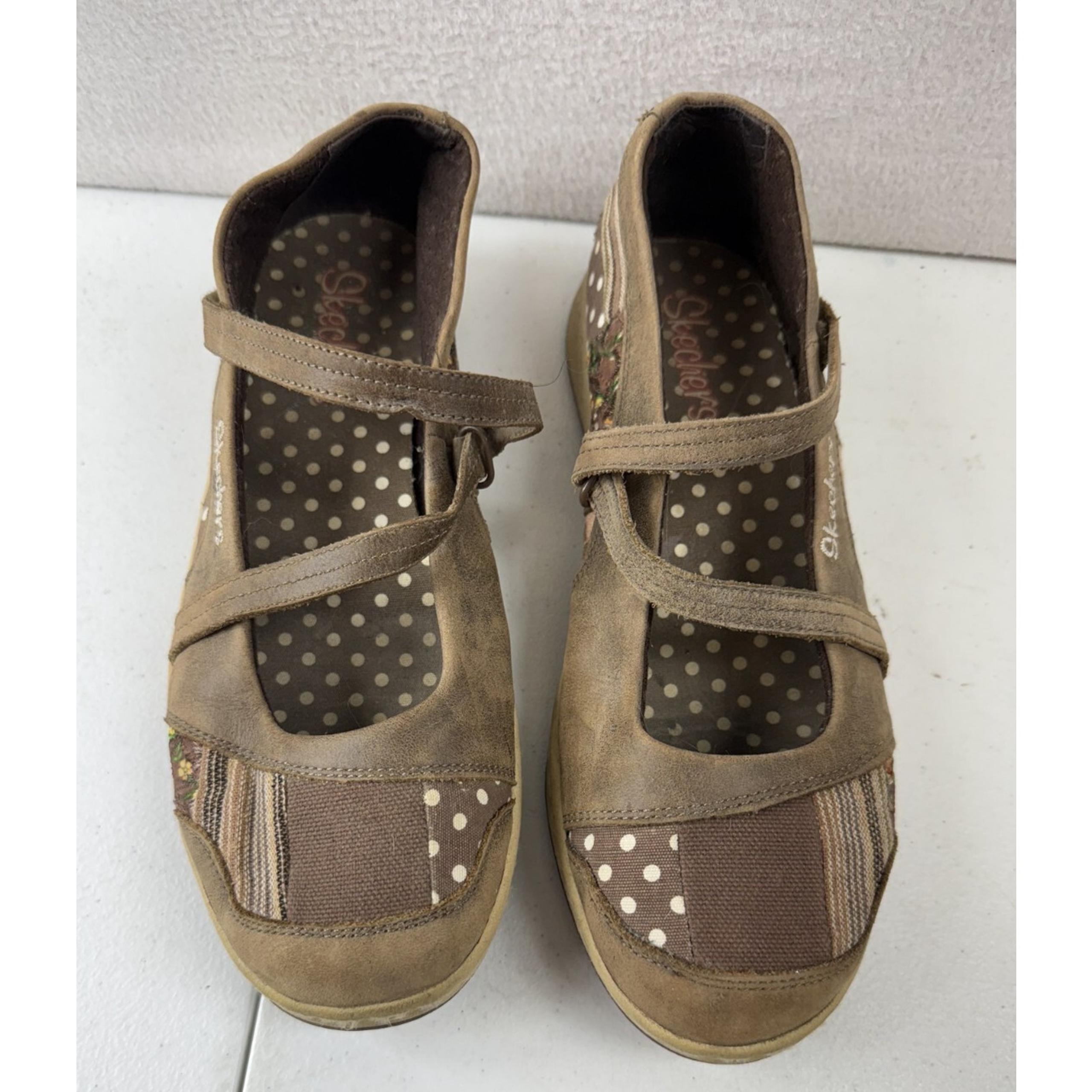 Skechers Shoes Women’s 9 Brown Patchwork Mary Jane Slip On Shoes Comfort