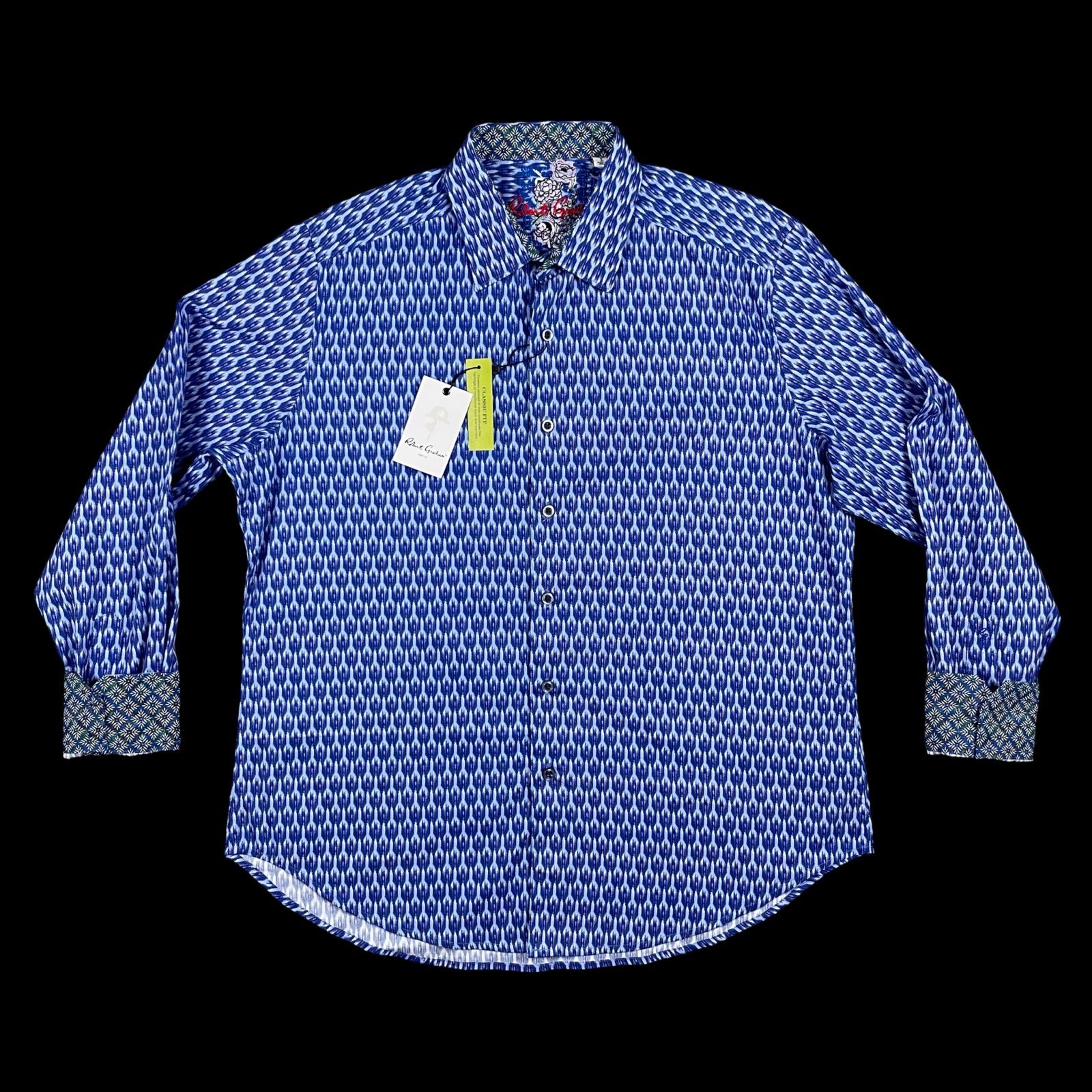Robert Graham Shirt Mens Large Blue Geometric Ballantine Classic NEW WITH TAGS