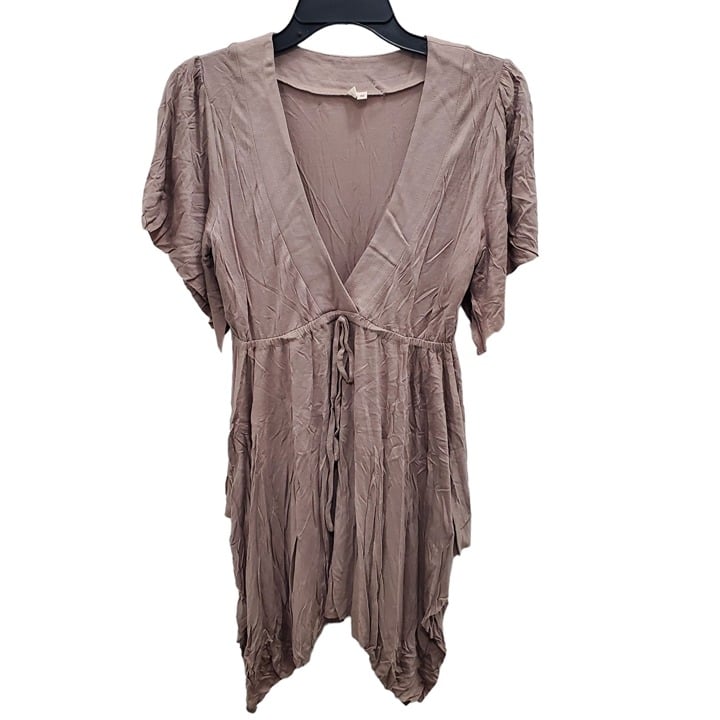 Joie Women's Taupe V-neck Tie Waist Flutter Sleeve Flowy Peasant Tunic Size S