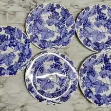 Ceramica Quadrifogloio Bread & Butter Plates. Set of 5 White Blue Grapes Print