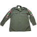 Vintage Military Uniform Long Sleeve Button Down Shirt Top Flag Patches Large