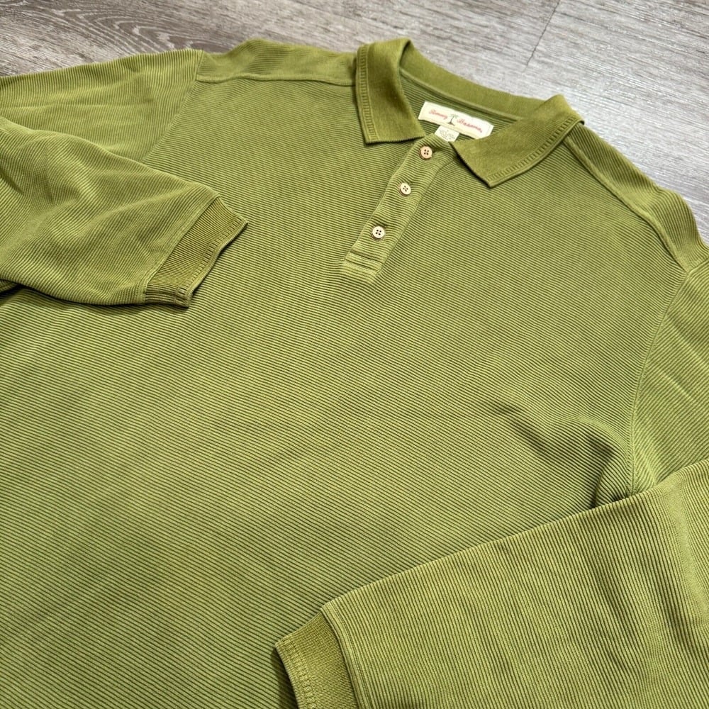 Tommy Bahama Polo Shirt Mens Large Green Long Sleeve Corduroy Golf Silk Preppy